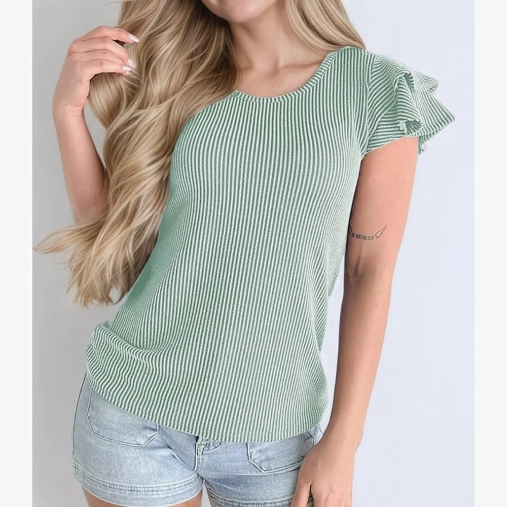 NWT Striped Green Top-S - Picture 5 of 17